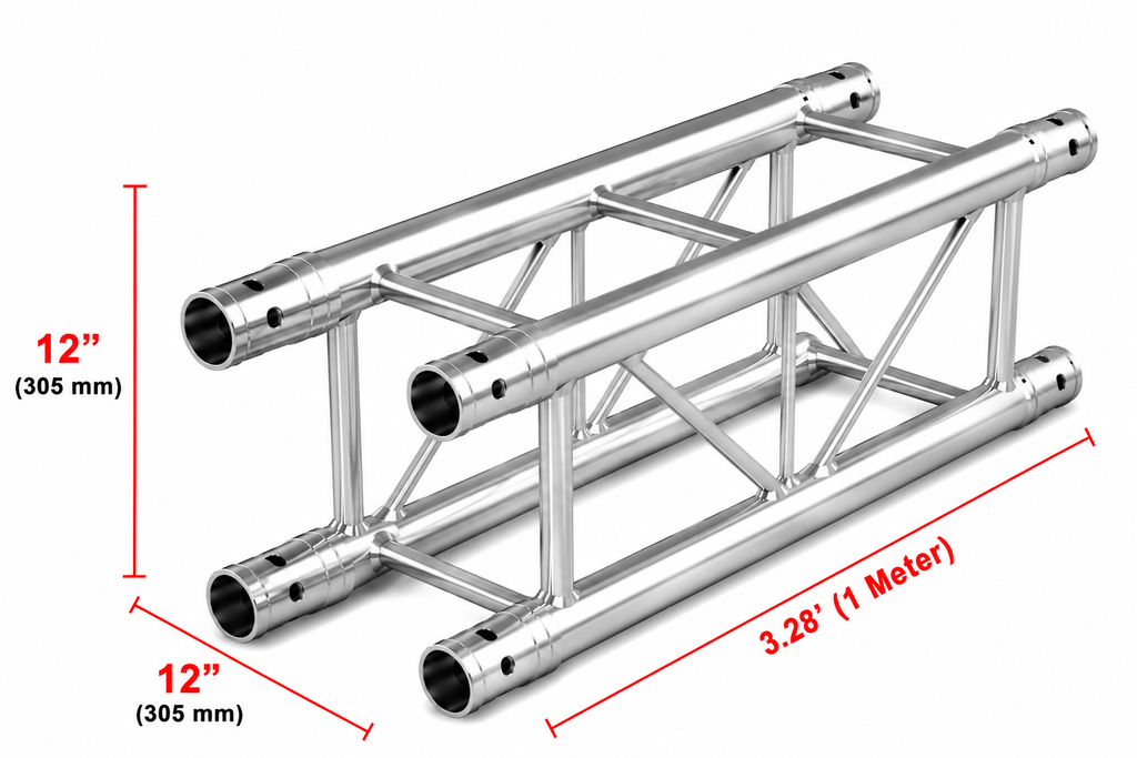 MR Truss TSQ328 3.28 FT 1.0 Meter Universal Straight 12" Square Box Aluminum Lighting Trussing Segment for Pro Audio DJ with 2-inch Tubing