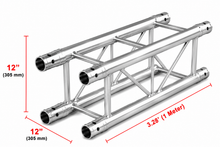 Load image into Gallery viewer, Mr Truss TSQ328 3.28 Feet 1.0 Meter Universal Straight 12" Square Box Aluminum Lighting Trussing Segment for Pro Audio DJ with 2" Tubing