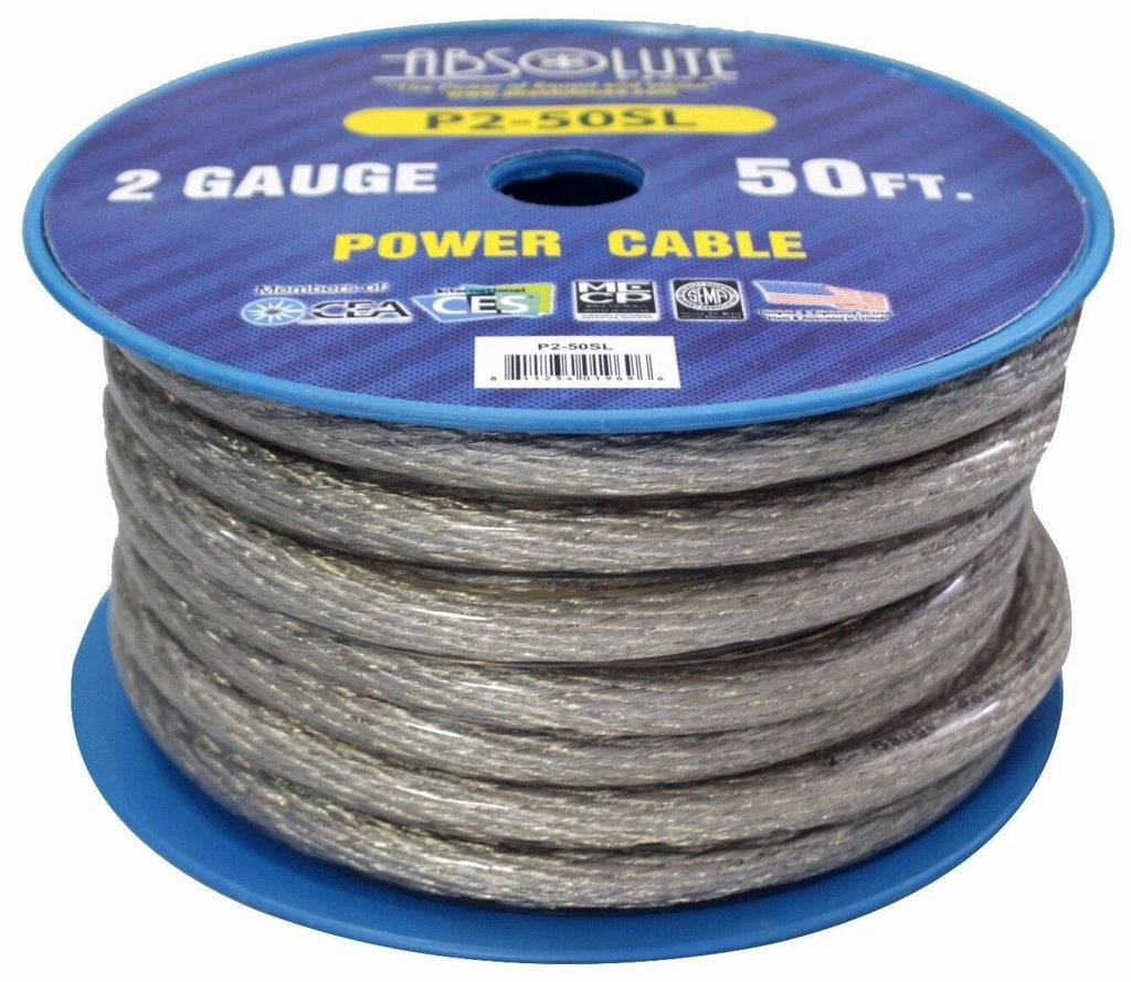 Absolute 2 Gauge 50' Primery Marine Car Audio Battery Power Cable Silver