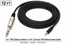Load image into Gallery viewer, 2 MR DJ CEQS12 12 ft 1/4" TRS (Stereo) Male to 1/8" (3.5mm) TRS Stereo Audio Cable