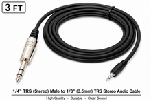 Load image into Gallery viewer, 2 MR DJ CEQS3 3 ft 1/4" TRS (Stereo) Male to 1/8" (3.5mm) TRS Stereo Audio Cable