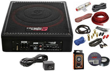 Load image into Gallery viewer, Cerwin Vega VPAS12-12 Shallow Mount Sealed Powered 600W Subwoofer Enclosure + 4 Gauge Amp Kit Bundle