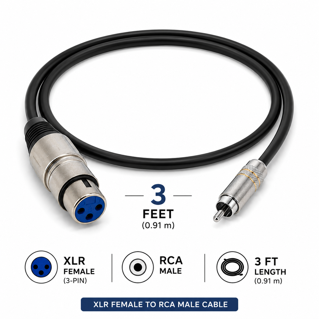 MR DJ CXFR3 3-Foot XLR Female to RCA Male Professional Audio Cable