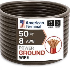 American Terminal ATP8G50BK 8GA 50' Black Power Ground Wire Car Audio Amplifier Marine Cable