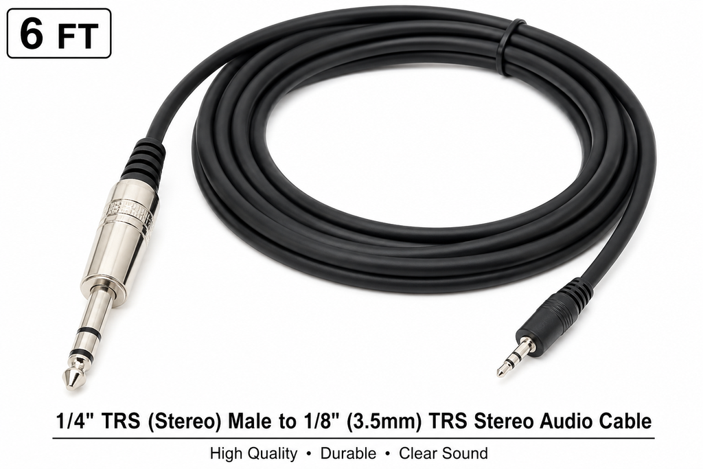 4 MR DJ CEQS6 6 ft 1/4" TRS (Stereo) Male to 1/8" (3.5mm) TRS Stereo Audio Cable