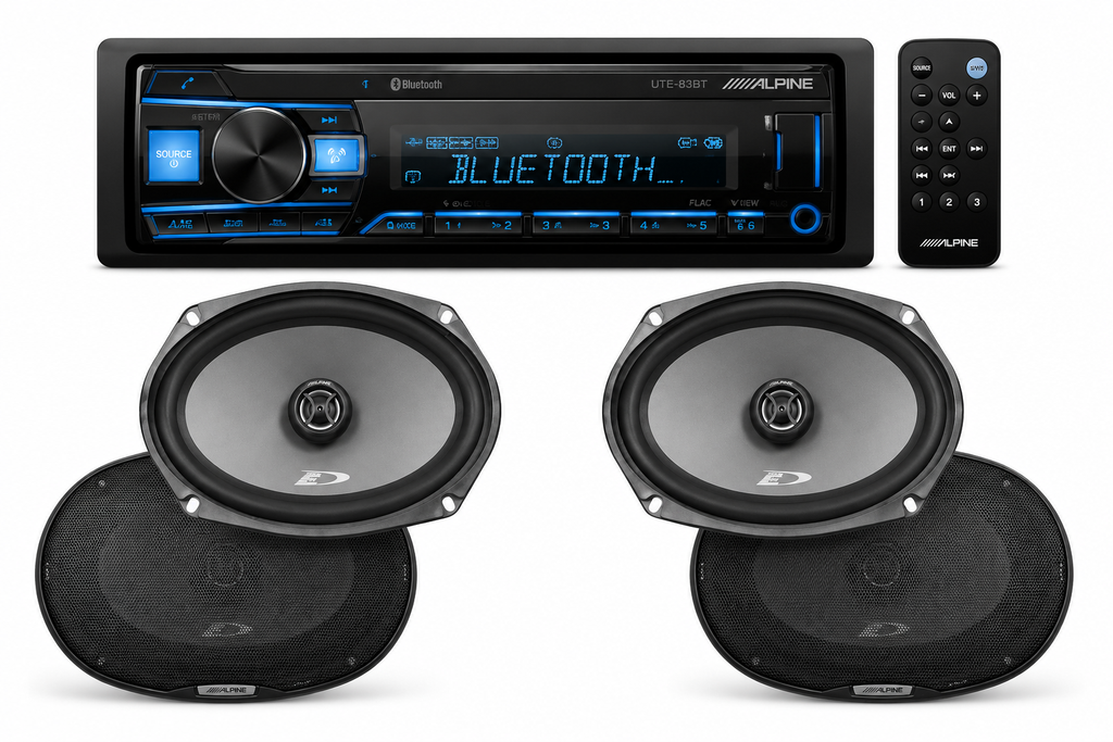 Alpine UTE-83BT Digital Media Receiver + Two SXE-6926S 6x9" Coax Speakers