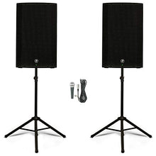 Load image into Gallery viewer, 2 Mackie THUMP15A Powered 15" Loudspeaker Speaker with Mic and Stand DJ PA Set