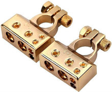 Load image into Gallery viewer, 2x Car Battery Terminal Positive &amp; Negative Gold 4/8 Awg Gauge Plated Clamps