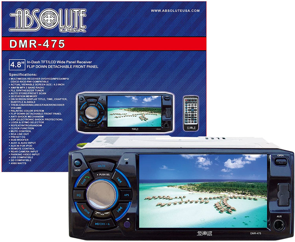 Absolute DMR-475 4.8" DVD/MP3/CD Multimedia Player Receiver + 2 Pairs Pioneer TS-A6966R 6x9" Speakers + TW600 Tweeter