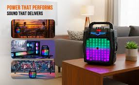 MR DJ USA PartyRock 8" Portable PA Bluetooth Speaker - Powerful Karaoke Machine with Sound Activated LED Lights, FM Radio, USB/SD & Battery Powered
