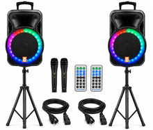 Load image into Gallery viewer, MR DJ PARTY PACK Pair 15" 4500W Powered PA DJ Speakers Active Speaker Stands MIC
