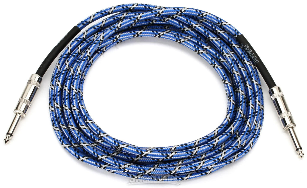 Hosa 3GT-18C1 Cloth Guitar Cable, Straight to Same, 18 ft, Blue/White/Black