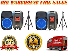 Load image into Gallery viewer, 2 Mr. Dj USA PBX2690LB 15" 3500W PA DJ Active Amplifier Bluetooth Speaker + Stands
