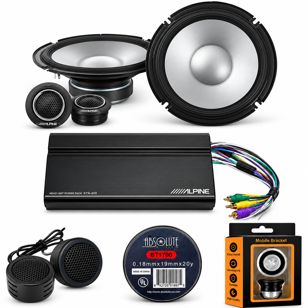 Alpine KTA-450 + S2-S80C 4-Channel Amplifier 8" Component Speaker + Accessory Bundle