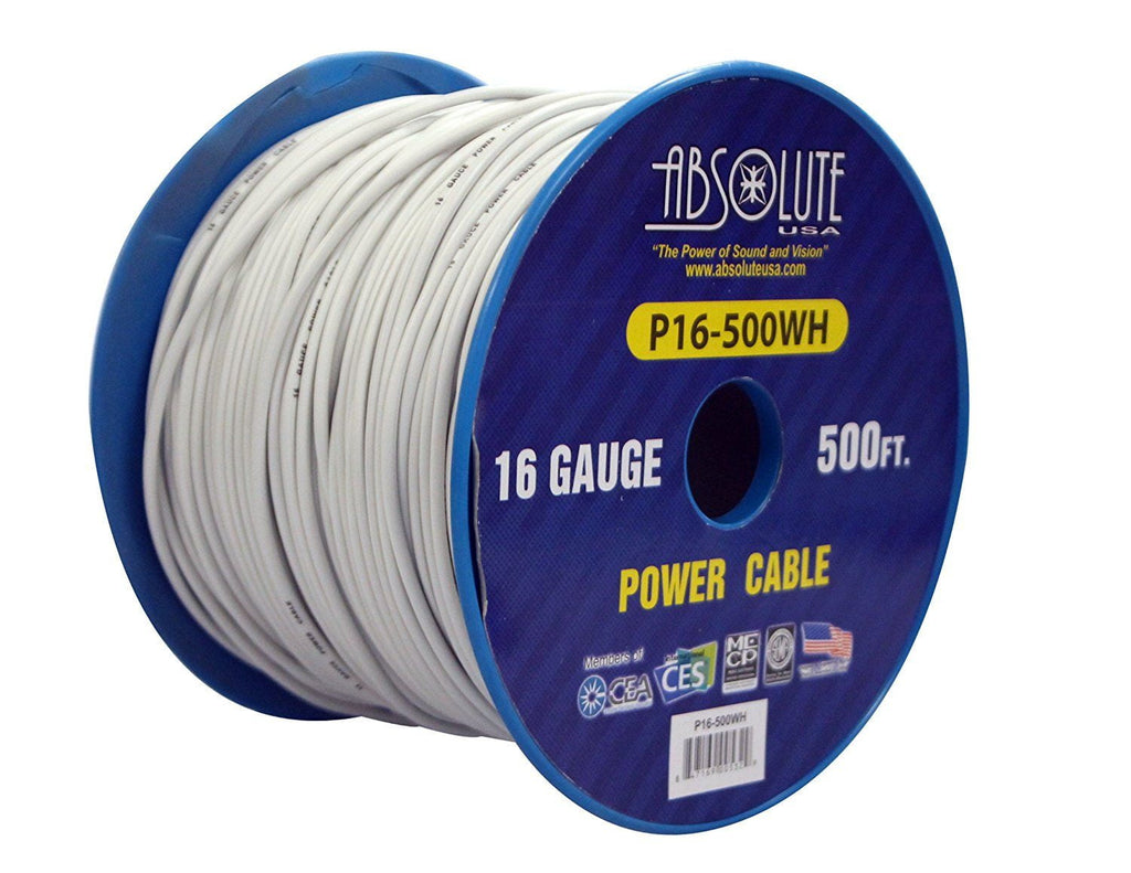 Absolute USA P16-500WH 16 Gauge 500FT Primary Power & Remote Wire – White
