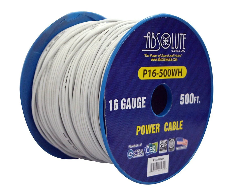 Absolute USA P16-500WH 16 Gauge 500FT Primary Power & Remote Wire – White