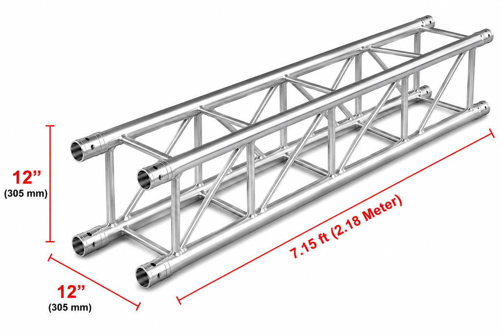MR Truss MTTSQ715 7.15 Feet 2.15 Meter Universal Straight 12" Square Box Aluminum Lighting Trussing Segment for Pro Audio DJ with 2-inch Tubing