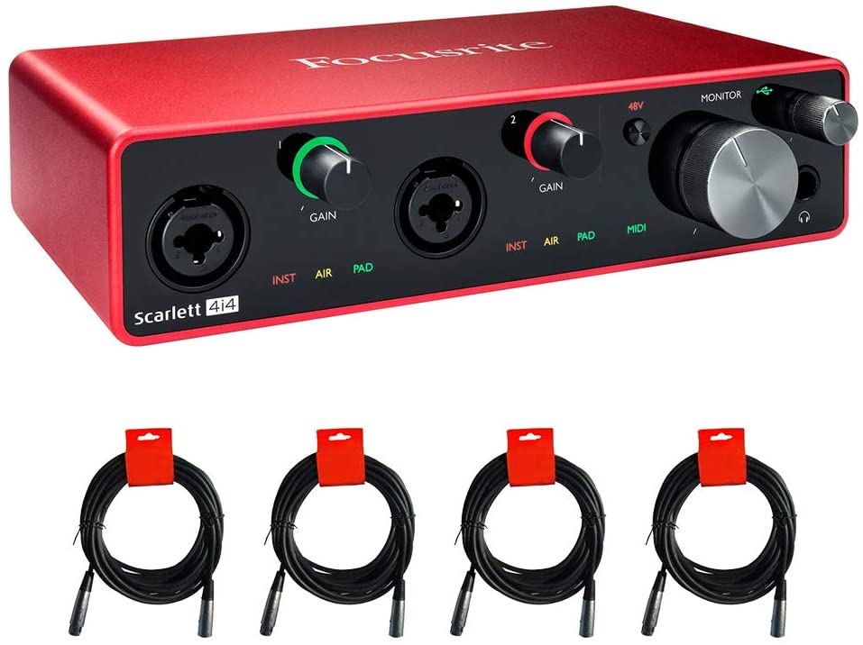 Focusrite Scarlett 4i4 3rd Gen USB Audio Interface with Pro Tools & 4 XLR Cables