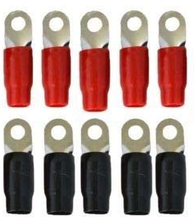 Load image into Gallery viewer, Absolute GRT0010 1/0 Gauge Crimp Ring Terminals Connectors 10-Pack 5 Red 5 Black