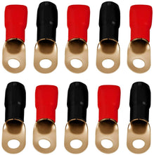 Load image into Gallery viewer, 1/0 Gauge Crimp Ring Terminals Connectors 100-Pack (Red Black)