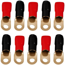Load image into Gallery viewer, MK Audio GRT00-100 1/0 Gauge Crimp Ring Terminals Connectors 100-Pack Red/Black