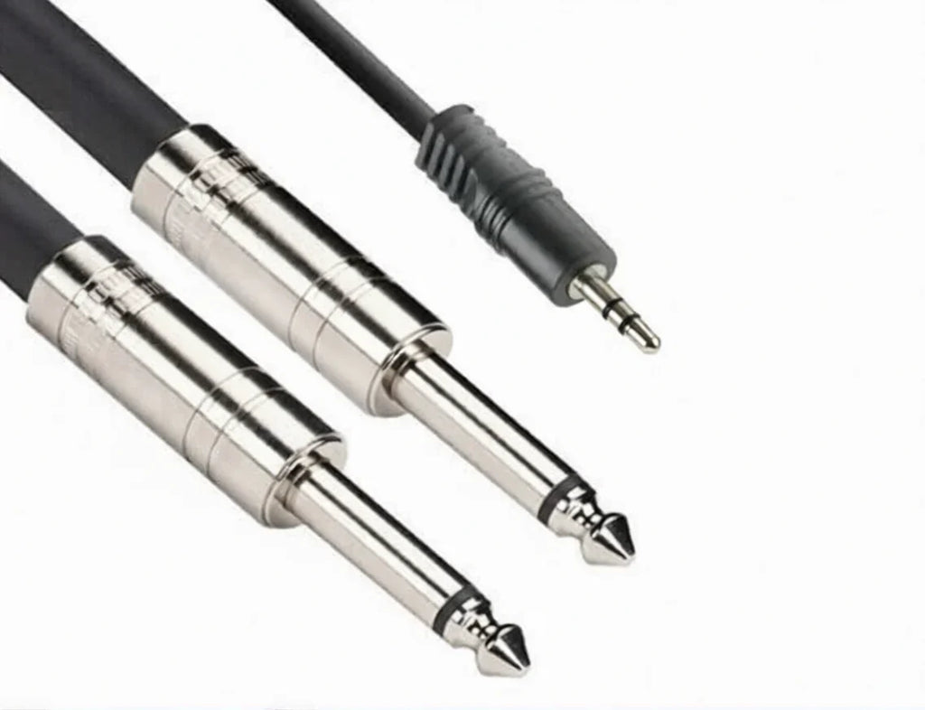 MR DJ CEQY12 12FT 3.5mm TRS Stereo to Dual 1/4" TS Mono Audio Cable
