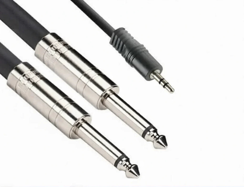 MR DJ CEQY12 12FT 3.5mm TRS Stereo to Dual 1/4" TS Mono Audio Cable