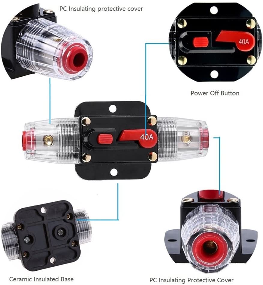 Absolute ICB200 4/8 AWG 200 Amp in-line Circuit Breaker with Manual Reset with Manual Reset Car Auto Marine Boat Stereo