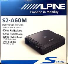 Alpine S2-A60M  Mono-Channel 600 Watts S-Series Class-D Amplifier + 4 Gauge Complete Amplifier Kit