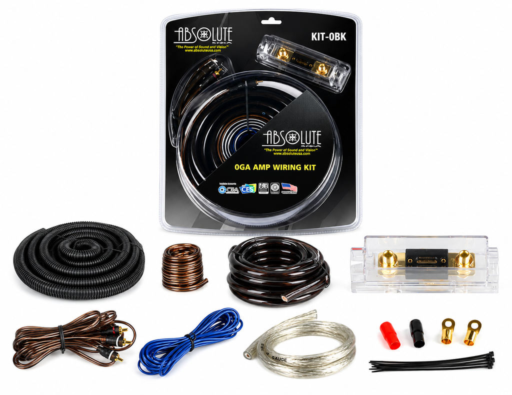 2 Absolute KIT0BK Complete 0 Gauge Black Amp Kit with RCA Interconnect Cable Black