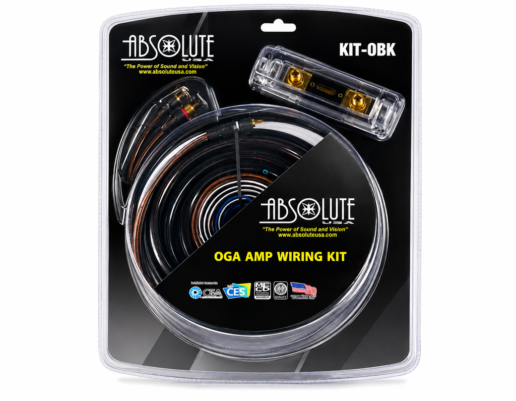 2 Absolute KIT0BK Complete 0 Gauge Black Amp Kit with RCA Interconnect Cable Black