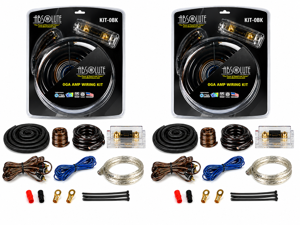 2 Absolute KIT0BK Complete 0 Gauge Black Amp Kit with RCA Interconnect Cable Black