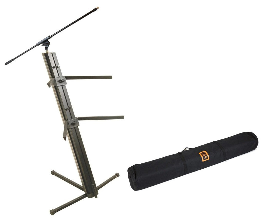 MR DJ KSPRO1500B PRO 2-Tier Black Column Keyboard Stand W Mic Boom Arm + Case