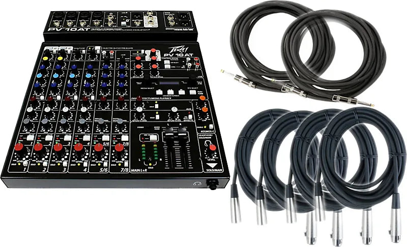 Peavey PV 10 AT 10 Channel Compact Mixing Mixer Console with Bluetooth Auto-Tune pitch correction + 2 1/4" & 4 XLR Cables