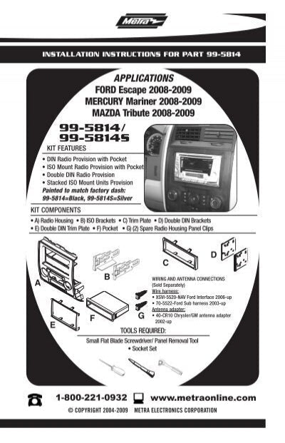 Metra 99-5814S Single/Double DIN Dash Multi-Kit for Select Ford/Mercury/Mazda