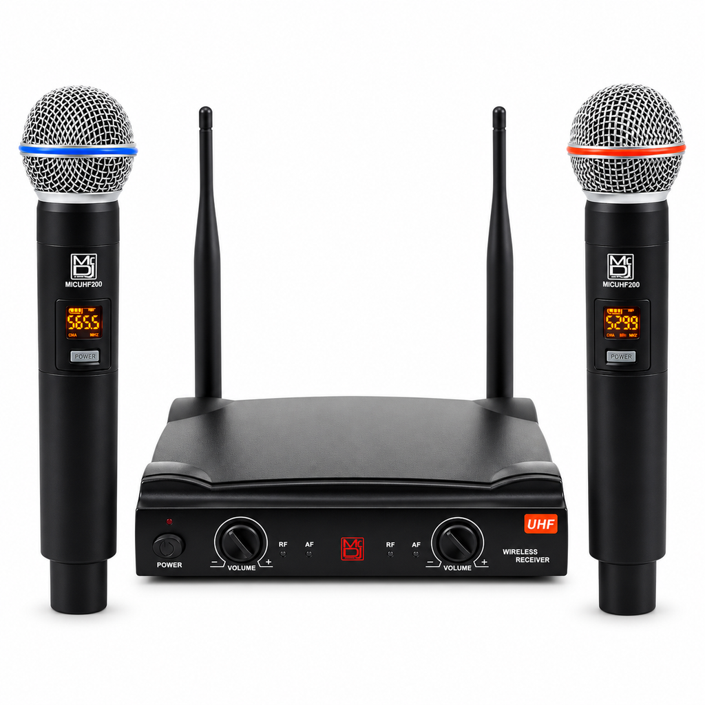 2 MR DJ MICUHF200 Dual UHF Wireless Microphone System Kit with 2 Handheld