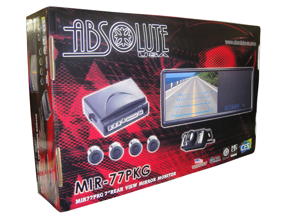 Absolute MIR77PKG 7-Inch Rear View Mirror Monitor with Parking Sensor & Camera