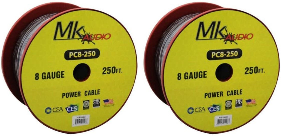 2 Mk Audio PC8-250BL 8 Gauge Blue Multi-Strand 250 Feet Power Ground Wire Cable (Total 500 Feet)