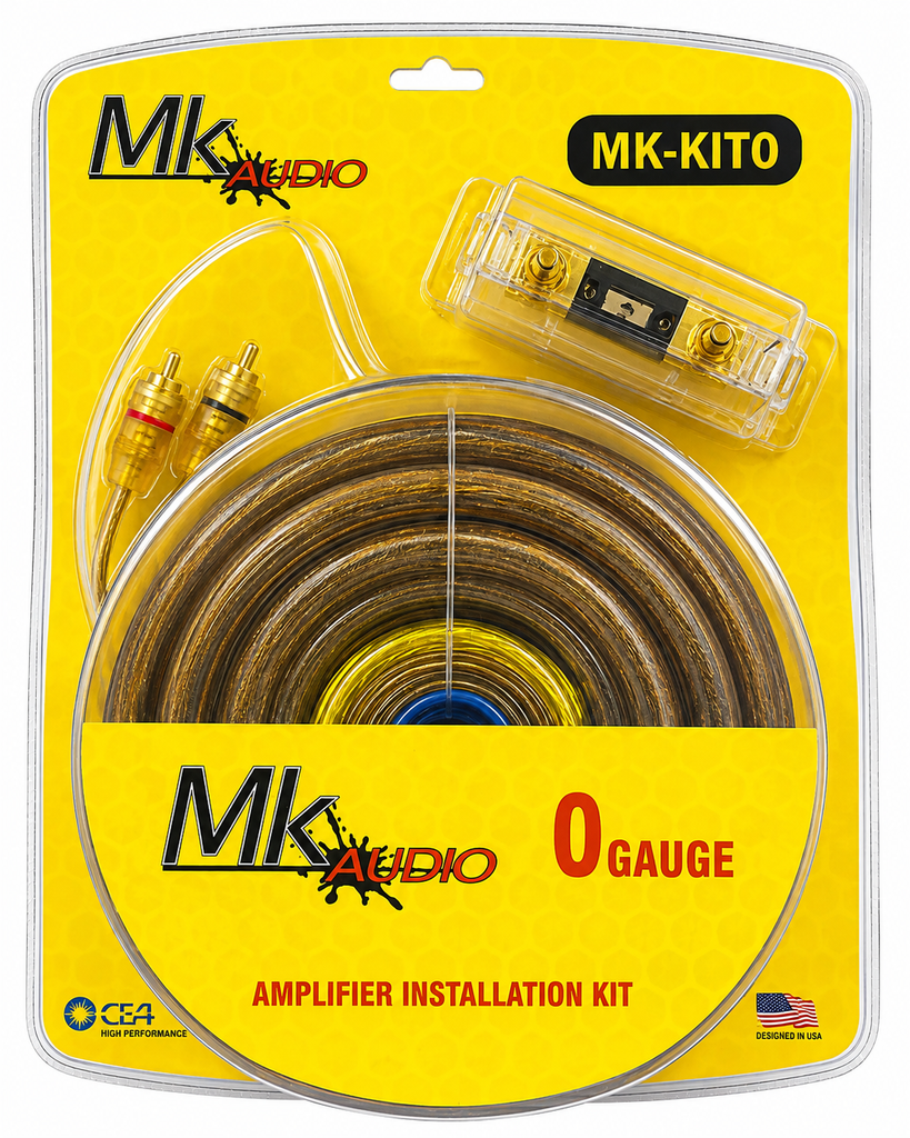 2 MK Audio MK-KIT0 1/0 Gauge Yellow Amplifier Installation Wiring Kit Complete 3000W Car Audio Amp Kit