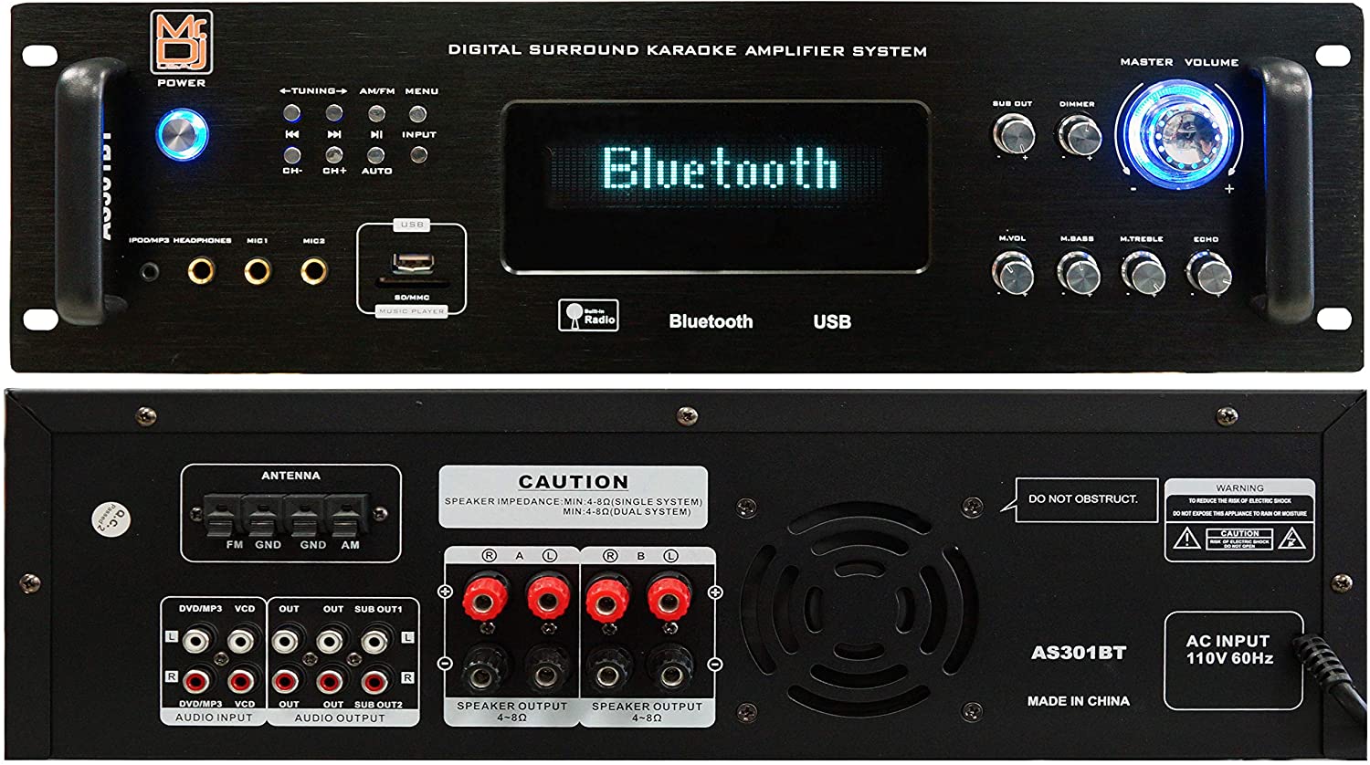 Mr. Dj AS301BT Hybrid Pre Amplifier<BT/> Built-in Bluetooth USB/SD Card Reader AM/FM Tuner 3000 Watts p.m.p.o