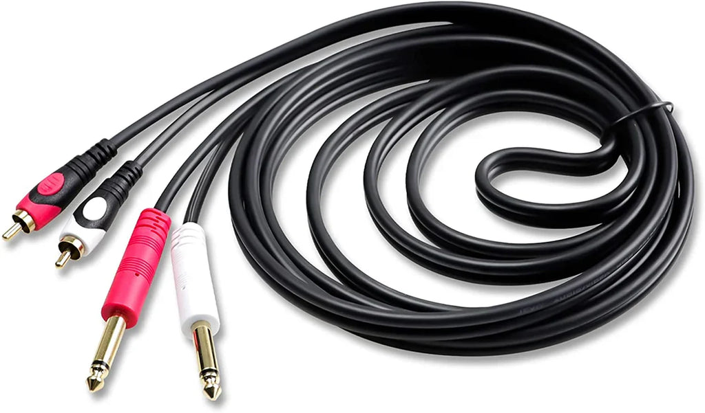 CDQR25 25 Feet Dual 1/4" TS Mono to Dual RCA Male Pro DJ PA Audio Cable
