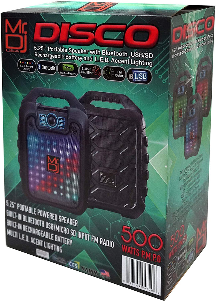 MR. DJ DISCO 5.25" portable speaker w/ Bluetooth rechargeable battery & led light