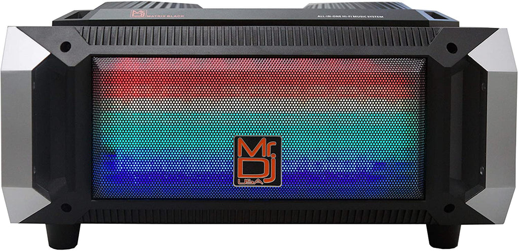 MR DJ Matrix Black Bluetooth Speaker Bluetooth Speaker Karaoke Machine Sound Activated Lights, FM Radio, USB/Micro SD Card, & LED Party Light Perfect for Party