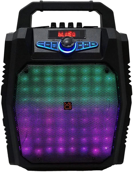 MR DJ USA PartyRock 8" Portable PA Bluetooth Speaker - Powerful Karaoke Machine with Sound Activated LED Lights, FM Radio, USB/SD & Battery Powered