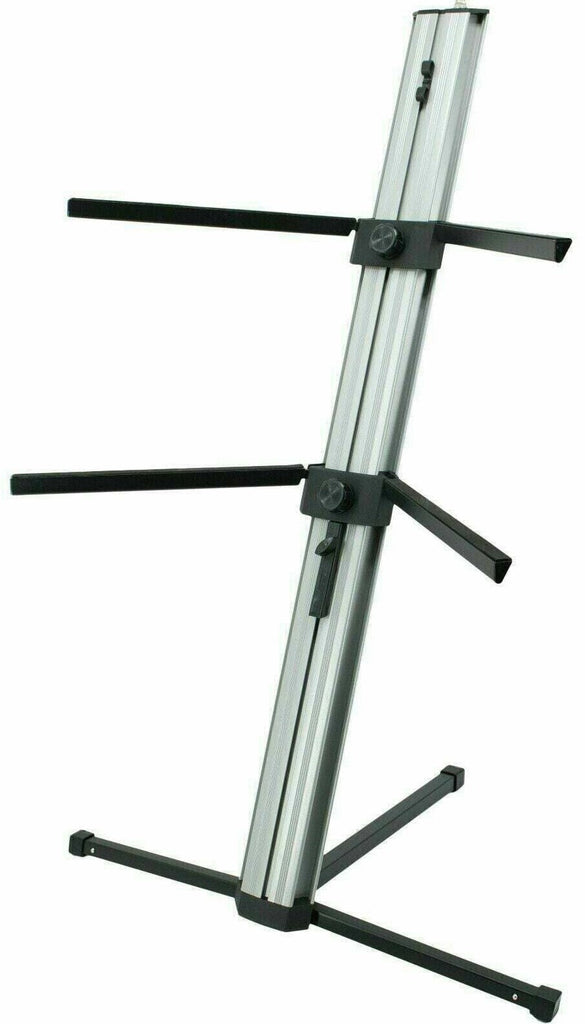MR DJ KS1000 Professional 2-Tier Column Keyboard Stand Silver W 5/8" Mic Mount