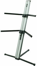 Load image into Gallery viewer, MR DJ KS1000 Professional 2-Tier Column Keyboard Stand Silver W 5/8" Mic Mount