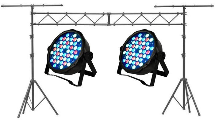 MR DJ LS560 10FT Portable PRO Audio PA DJ Lightweight Aluminum Lighting Truss + 2 MEGA354 SlimPAR 54 Low Profile RGB LED Par