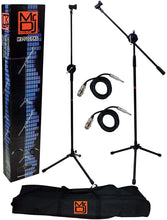 Load image into Gallery viewer, MR DJ MS700PKG 2 Microphone Stands Adjustable Boom Stage or Instrument with Mic Holder Clips &amp; Carry Bag &amp; 2 25' Cable