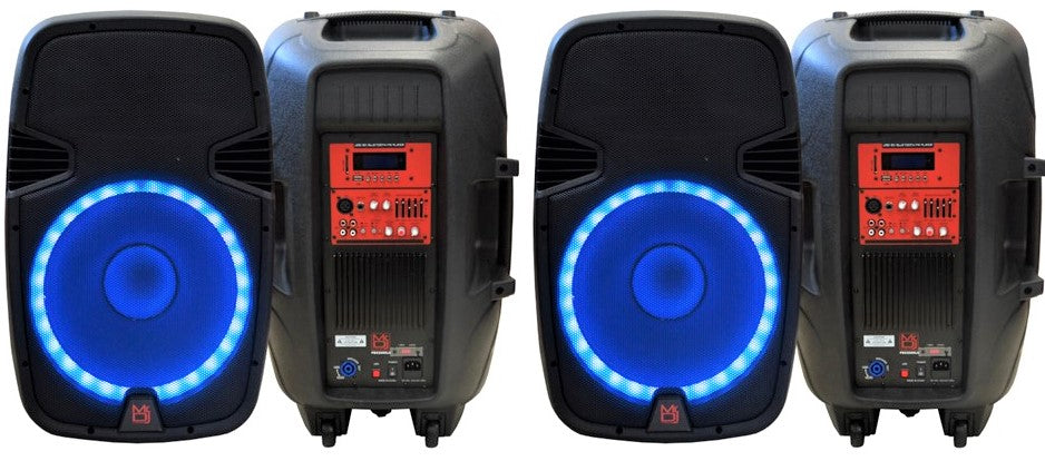 2 MR DJ PBX2690LB 15" Bluetooth Speaker 2-way 15" PA DJ 3500 Watts Active Powered Bluetooth Karaoke Speaker with LED Accent Lighting