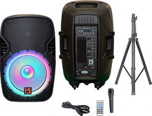 Load image into Gallery viewer, 2 MR DJ PBX4200PKG 15" PA DJ 3000W Bluetooth Karaoke Speaker LED + Speaker Stand